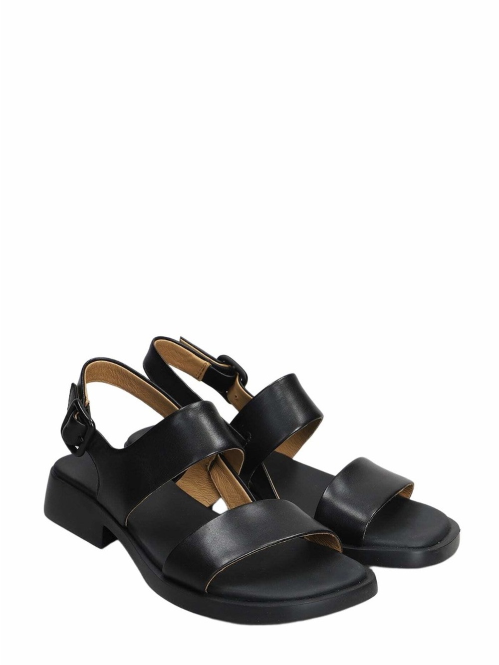 Camper Dana Black Leather Double-Strap Slingback Sandals